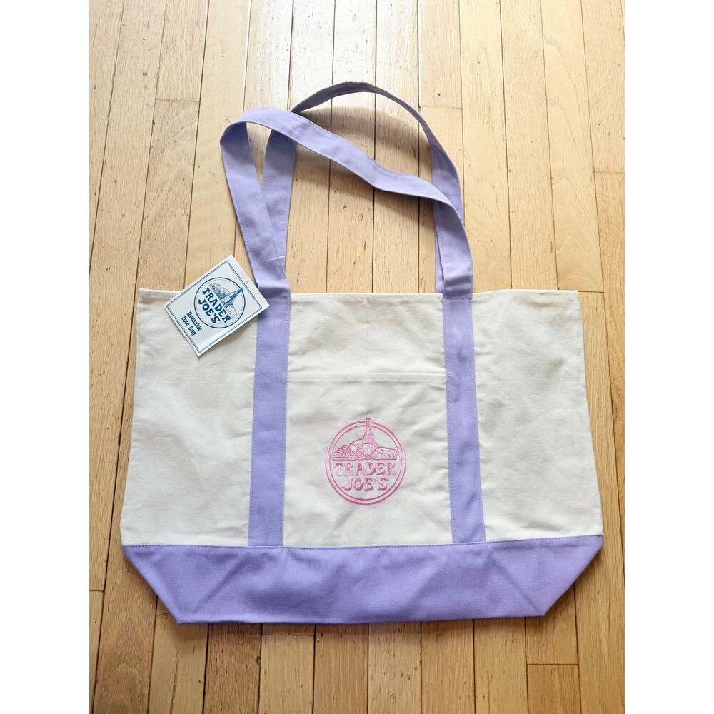 Trader Joe's Reusable Large Canvas Tote Bag - Lavender and Pink NWT